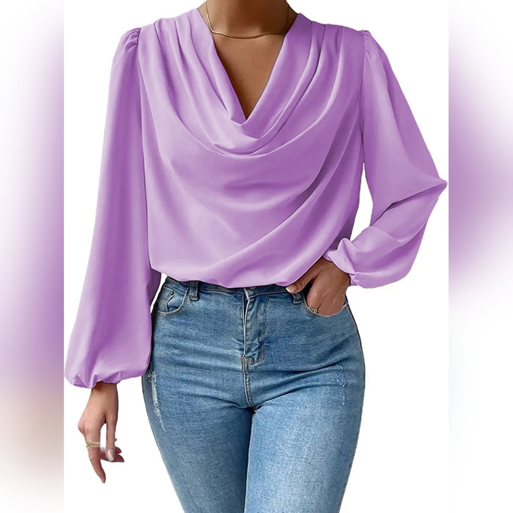 Women's Full Size Lavender Drape Neck Blouse